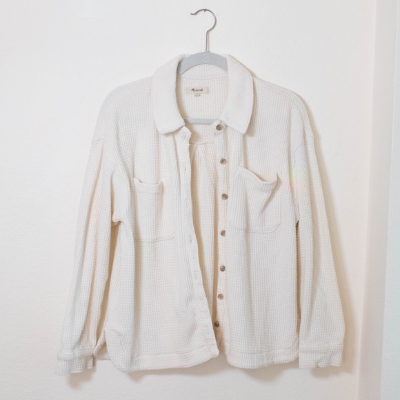 Madewell Cream Waffle Knit Shirt Jacket - Picture 3 of 6
